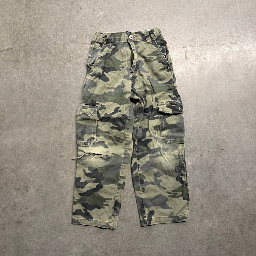 Faded Glory Boys Camo Cargo Pants Size 8 Green Woodland Camouflage Cotton 2825